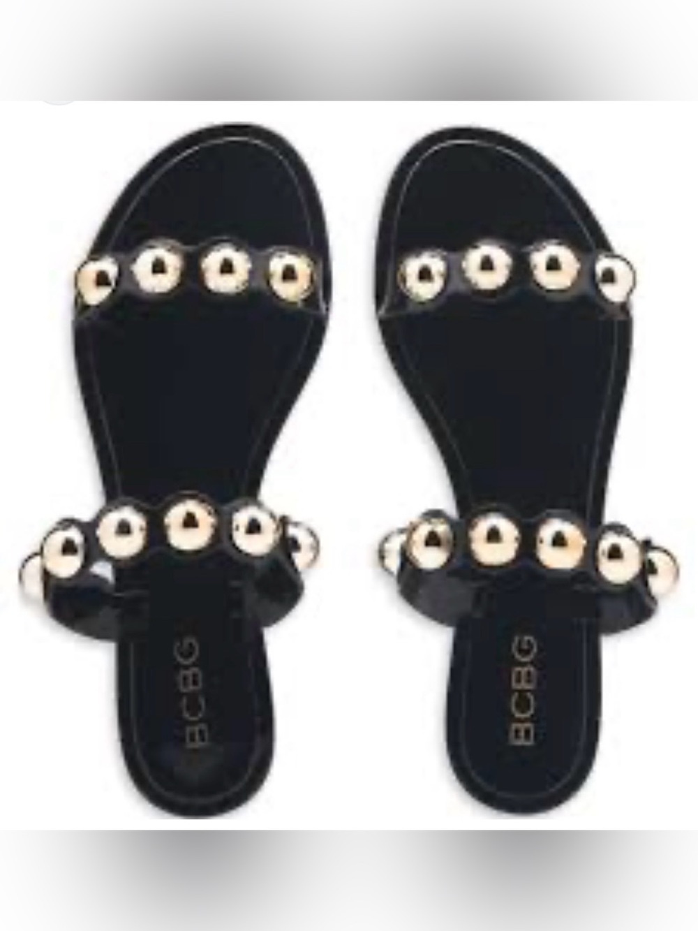 BCBG Black Slide Sandals with silver Stud Accents